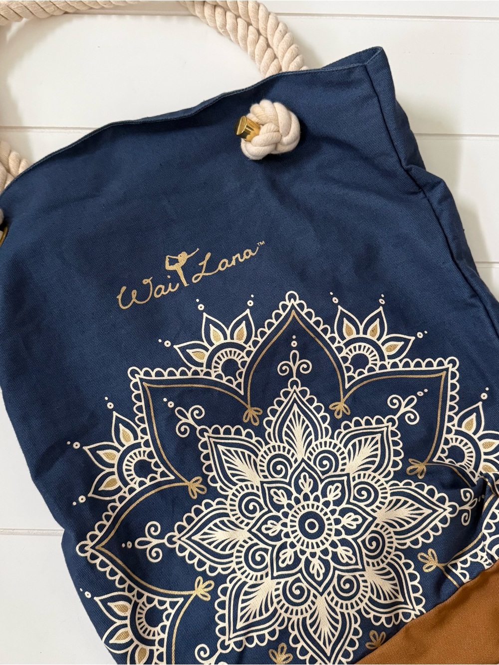 Wai Lana Navy Canvas Tote with Cream Mandala Print